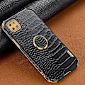 Miniatyrbild 2 av 5: För Samsung Galaxy A22 5g (eu-version) Crocodile Texture Pu-läderbelagd TPU- case Galvaniseringsring Kickstand Cover Black