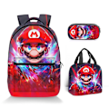 Miniatyrbild 1 av 3: Super Mario Printed Ryggsäck Student Polyester Tecknad Barn Ryggsäck Tredelad Set Style 2