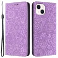 Miniatyrbillede 1 af 5: Wallet Case til iPhone 15 Plus Foldbart Stativ PU Læder Retro Blomsterpræget Telefoncover Purple