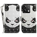 Miniatyrbillede 1 af 5: Etui med 3D-mønsterprint i læder med rem til Xiaomi Redmi Note 13 5G/Note 13 5G Multicolor Angry Panda