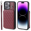 Miniatyrbild 1 av 5: Phone case för Iphone 15 Pro Max Rfid Blocking Pu Läderbelagd TPU-skal med handledsrem Wine Red