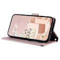 Miniatyrbillede 4 af 5: For iPhone 15 Plus Wallet Case PU Læder Cover Syning Rhombus Gitter Multicolor Rose Gold