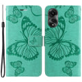 Miniatyrbillede 1 af 5: Læder Etui til Oppo A78 4g, Tegnebog Stand Præget Sommerfugl Telefon Cover Green