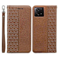 Miniatyrbild 1 av 5: För Xiaomi 14T Plånboksfodral Stark Magnetisk Rutmönstrad Prägling Läder Flip Cover - Grön Multicolor Brown