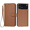 Miniatyrbillede 1 af 5: For iPhone 17 Pro Max Wallet Case med Rem Kulfibertekstur Læder Mobilcover Multicolor Coffee