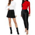Miniatyrbilde 4 av 5: Dame Mock Turtle Neck Langermet Topper Body Jumpsuit Long Sleeve Red Large