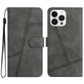 Miniatyrbillede 1 af 5: Retro PU læder wallet cover til Iphone 15 Pro - Hudvenlige linjer præget telefoncover med stativ Grey