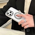 Pikkukuva 2 / 5: iPhone 16 Pro Max Magneettinen Suojakotelo Pyörivällä Jalustalla Aaltoileva TPU+PC Puhelinkuori Multicolor Matte White