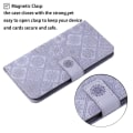 Miniatyrbillede 4 af 5: Læder Wallet Case til iPhone 15 Pro, Præget Blomster Folio Flip Stand Telefon Cover Purple