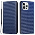 Miniatyrbillede 1 af 5: Til iPhone 15 Pro Max Kulfibertekstur PU Læder+TPU Wallet Case Foldbart Stativ Telefon Cover Multicolor Style B
