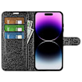 Miniatyrbillede 2 af 5: Stødsikkert tegnebog telefoncover i PU læder med stativ til iPhone 15 Pro Multicolor Style A