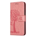 Miniatyrbillede 4 af 5: Til Samsung Galaxy A15 5G Etui Ugle Træ Præget Læder Flip Telefon Cover med Pung Multicolor Style C