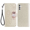 Miniatyrbillede 1 af 5: Pung etui til Samsung Galaxy A56 5G Ugle Blomst Præget Rhinestone Læder Cover Multicolor Style D
