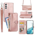 Miniatyrbillede 1 af 5: Til Samsung Galaxy S23 FE Etui Lynlås Pung PU Læder Støtteben Mobiltelefon Cover med 2 Stropper Multicolor Style D