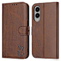 Miniatyrbillede 1 af 5: Til Samsung Galaxy S25 Edge Etui Glad Kat Mønster Præget Læder Wallet Telefon Cover Multicolor Brown