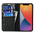 Miniatyrbillede 4 af 5: Ægte Læder Folio Flip Wallet Cover med Støttefod til iPhone 13 Pro 6.1 tommer - Sort