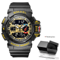 Miniatyrbillede 1 af 5: Smael Gule Sports Elektroniske Digitale Herreure Alarm Clock Dual Time Ur Relogio Masculino Reloj Hombre Montre Black gold-Box