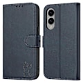 Miniatyrbillede 1 af 5: Til Samsung Galaxy S25 Edge Etui Glad Kat Mønster Præget Læder Wallet Telefon Cover Multicolor Blue