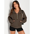 Miniatyrbild 3 av 5: Damtröjor Halv dragkedja Cropped Pullover Fleece Quarter Zipper Huvtröjor Höstkläder Kläder Tumhål Coffee X-Large