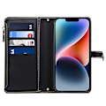 Pikkukuva 2 / 5: RFID-suojattu lompakkokotelo iPhone 15:lle, vetoketjutasku ja jalustallinen puhelinkotelo Black