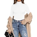 Miniatyrbillede 3 af 5: Dame Mock Turtle Neck Langærmet Toppe Bodysuit Jumpsuit A Long Sleeve White X-Large