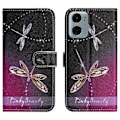 Pikkukuva 1 / 5: Motorola Moto E15 4G/G05 4G -kotelo, kuvioitu PU-nahkainen lompakkokotelo, ristikkäinen tekstuuri - Panda Multicolor Dragonfly