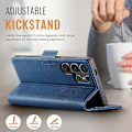 Miniatyrbillede 5 af 5: Til Samsung Galaxy S24 Ultra Case AUTSPACE A11 RFID-blokerende Retro Læder Mobiltelefonpung Cover Multicolor Blue