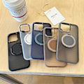 Pikkukuva 4 / 4: iPhone 16 Pro Max Magneettinen Suojakotelo Pyörivällä Jalustalla Aaltoileva TPU+PC Puhelinkuori Multicolor Titanium Grey