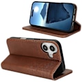 Miniatyrbillede 2 af 5: PU-læder kalveskinds tekstureret magnetisk lukning smartphone cover til iPhone 16 Plus Multicolor Style C