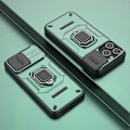 Miniatyrbilde 2 av 5: For iPhone 15 Pro Deksel med Støtte og Skyvbart Linsebeskyttelse PC+TPU Støtsikkert Robust Skall Multicolor Style C