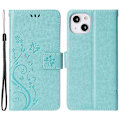 Miniatyrbild 1 av 5: För Iphone 15 Plus Pu Läder Cover Phone case Imprinted Butterflies Shell Stand with rem Baby Blue