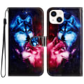 Miniatyrbillede 1 af 5: Telefonpung med mønsterprint til iPhone 15, PU læder stativ Anti-drop cover Couple Wolf