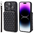 Miniatyrbild 1 av 5: Phone case för Iphone 15 Pro Max Rfid Blocking Pu Läderbelagd TPU-skal med handledsrem Black