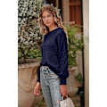 Miniatyrbillede 2 af 2: Dame 2023 Vinter Pullover Sweater Afslappet Langærmet Rund Hals Løs Tyk Strikket Jumper Toppe Bluse Navy X-Large