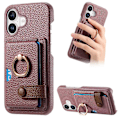 Pikkukuva 1 / 5: Y2 iPhone 16 -puhelinkuori, jossa sormipidike, jalusta, korttipaikka ja nahkainen takakansi- Multicolor Date Apricot