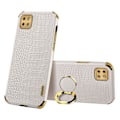 Miniatyrbild 1 av 5: För Samsung Galaxy A22 5g (eu-version) Crocodile Texture Pu-läderbelagd TPU- case Galvaniseringsring Kickstand Cover White