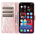 Miniatyrbild 2 av 5: För Iphone 15 Plus Pu Läder Cover Phone case Imprinted Butterflies Shell Stand with rem Rose Gold