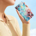 Miniatyrbillede 5 af 5: Telefonpung med mønsterprint til iPhone 15, PU læder stativ Anti-drop cover Grids