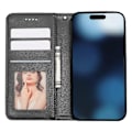 Miniatyrbild 2 av 5: Plånboksfodral för iPhone 16 Pro Max Stark Magnetisk Rutmönstrad Präglad Läder Flip Cover Multicolor Black