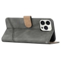 Miniatyrbillede 4 af 5: Retro PU læder wallet cover til Iphone 15 Pro - Hudvenlige linjer præget telefoncover med stativ Grey