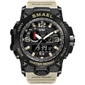Miniatyrbild 1 av 5: Smael New Sport Watch Herr 50m Vattentät klocka Alarm Reloj Hombre 1545d Dual Display Armbandsur Quartz Military Watches For Herr Khaki