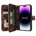Miniatyrbild 5 av 5: För Iphone 14 Pro Max Anti-dropp phone case Stativ Blixtlåsficka Läder Cover med remmar Brown