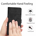 Miniatyrbillede 5 af 5: Retro PU læder wallet cover til Iphone 15 Pro - Hudvenlige linjer præget telefoncover med stativ Black