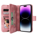 Miniatyrbild 5 av 5: För Iphone 14 Pro Max Anti-dropp phone case Stativ Blixtlåsficka Läder Cover med remmar Pink