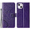 Miniatyrbild 1 av 5: För Iphone 15 Plus Pu Läder Cover Phone case Imprinted Butterflies Shell Stand with rem Dark Purple
