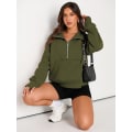 Miniatyrbild 2 av 3: Damtröjor Halv dragkedja Cropped Pullover Fleece Quarter Zipper Huvtröjor Höstkläder Kläder Tumhål Armygreen Large