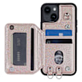 Miniatyrbillede 2 af 5: Style 008 Til iPhone 15 Plus RFID Blokerende Stødsikkert Cover PU+TPU Telefon Shell med Stropper Multicolor Style D