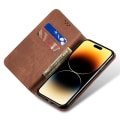 Miniatyrbild 2 av 5: För Iphone 15 Pro Pu Läder Phone case Jeans Tyg Texture Plånboksställ anti-scratch Cover Coffee