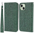 Miniatyrbild 1 av 5: För iPhone 15 Plus Fodral Splitsad PU Läder Ställ Plånboksfodral med Rem Multicolor Style B