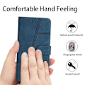 Miniatyrbillede 5 af 5: Retro PU læder wallet cover til Iphone 15 Pro - Hudvenlige linjer præget telefoncover med stativ Blue